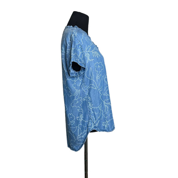 Cloth & Stone chambray floral v neck short sleeves top size XS - Picture 2 of 11